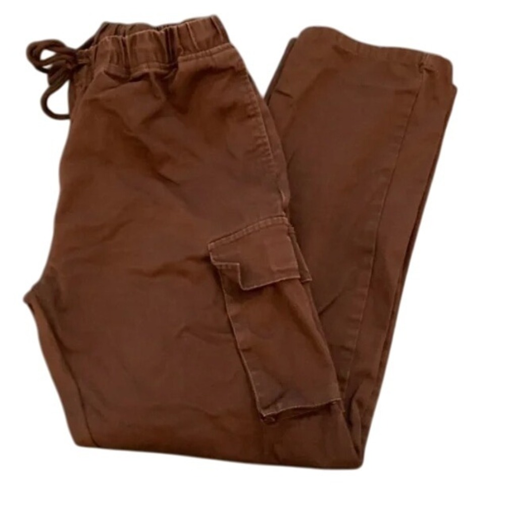 boohooMAN Cargo‎ Pants Men's M Brown Cotton Drawstring Waist Flap Pockets